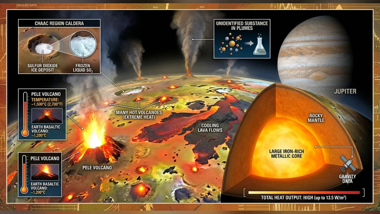 In 2000, NASA’s Galileo spacecraft mapped Jupiter’s moon Io’s volcanoes at temperatures above 1,000°C. 26 years later, the data still reveal one of the solar system’s strangest volcanic worlds
